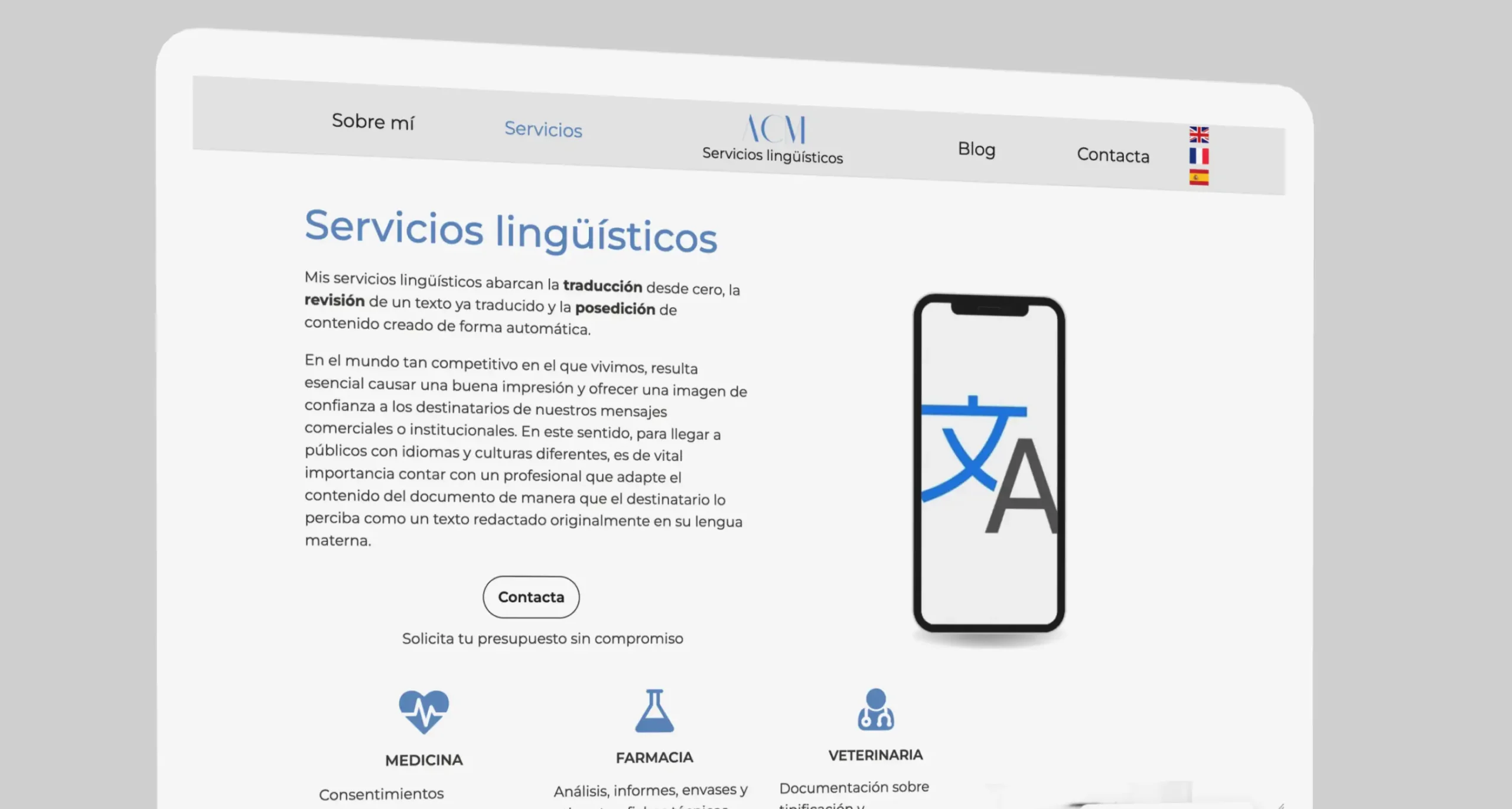 Desarrollo web ACM Servicios Lingüísticos Portfolio